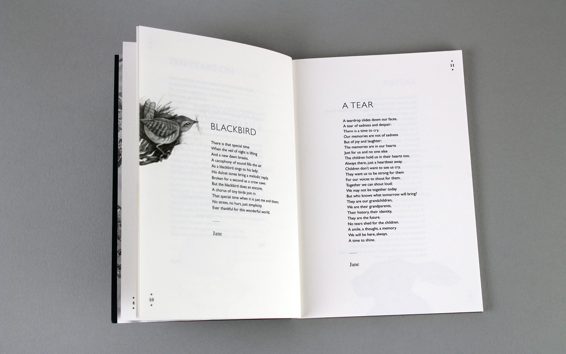 Spread design for Never Forgotten book of poems