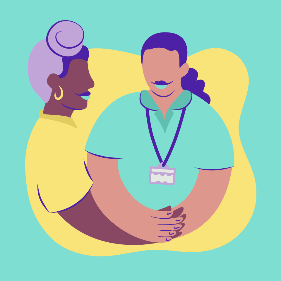 Illustration of mother and healthcare professional for Black Maternity Matters